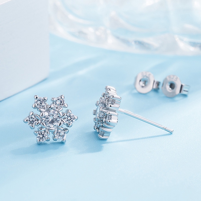 Bông Tai Mạ Bạc 925 Hình Hoa Tuyết Đính Đá Zircon Đơn Giản Phong Cách Nhật Hàn Thời Trang Dễ Phối Đồ Dành Cho Nữ-S1