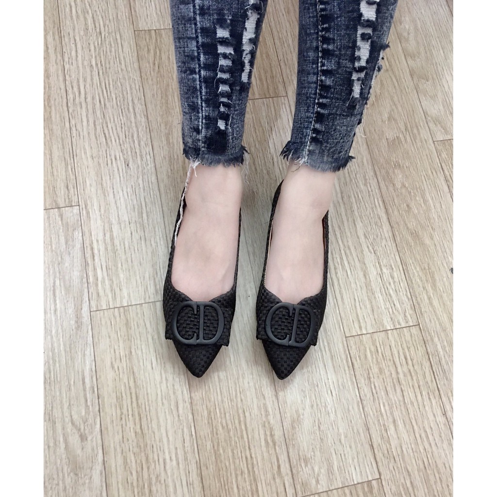 Giày hài bệt chất vải kaki cao cấp phối khoá chữ êm chân