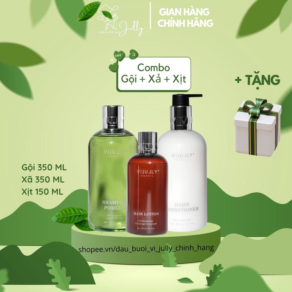 Combo gội - xả - xịt bưởi Vi Jully💖TẶNG TẨY TBC DA ĐẦU💖Bộ 3 sản phẩm dưỡng tóc giảm rụng, mọc tóc, mềm mượt