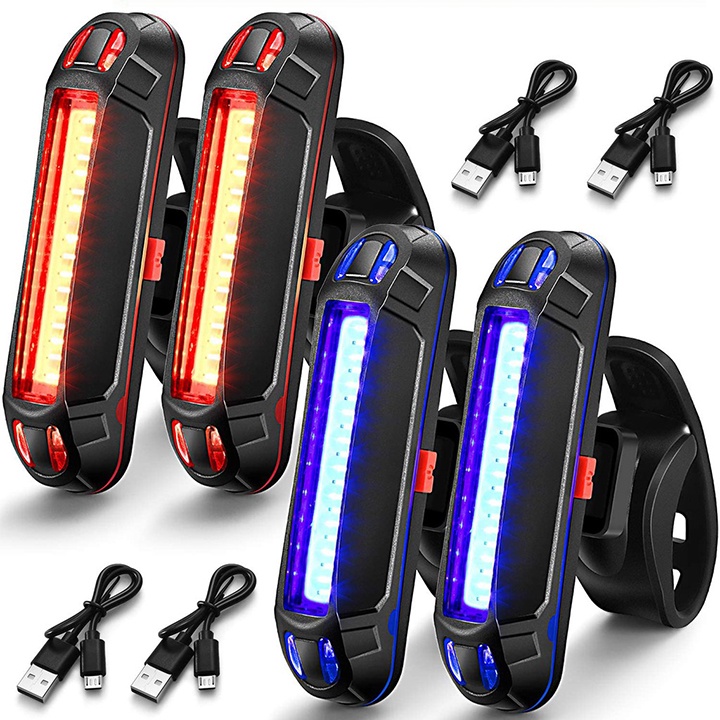Đèn hậu xe đạp nháy 2 màu xanh đỏ, đèn Led cảnh báo trước sau xe chống nước sạc usb