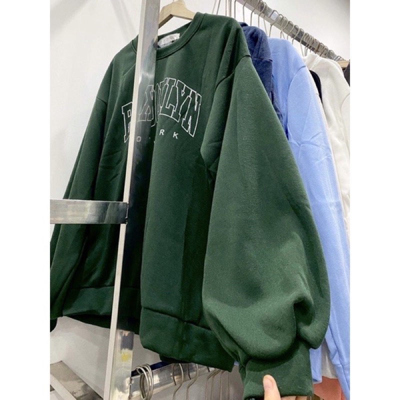 Áo Sweater chữ Ngực Màu xanh, Áo Nỉ Nữ BROOKLYN Cổ Tròn Form Rộng Tay Phồng Siêu xinh | BigBuy360 - bigbuy360.vn