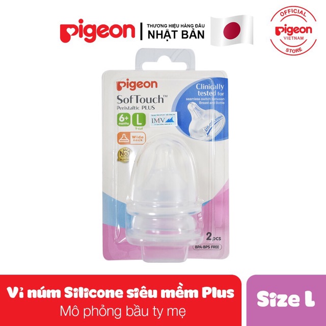 [ CHÍNH HÃNG 100% ] Núm Vú Silicon Siêu Mềm Cổ Rộng PIGEON, Cho Bé Thích Thú Ty Bình Lẻ 1 Chiếc Size S,M,L và LL