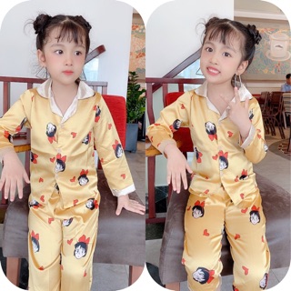 Bộ lụa dài tay Size 16-27kg cho bé gái