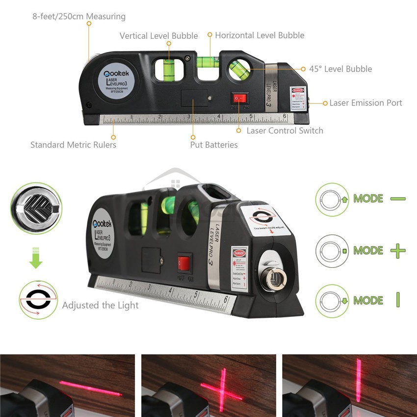 TeBoot Thước TeBoot điều chỉnh vạch laser 8ft