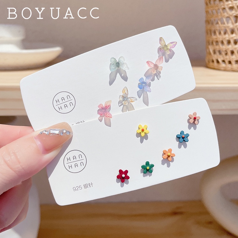 Bông Tai Bạc Hình Tròn / Bướm / Hoa Xinh Xắn Thời Trang Cho Nữ