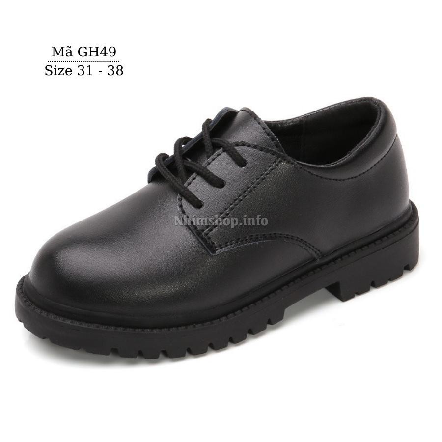 Giày da màu đen thể thao cho bé trai 5 - 12 tuổi cột dây dáng giày tây oxford phong cách đi học mặc vest thời trang GH49