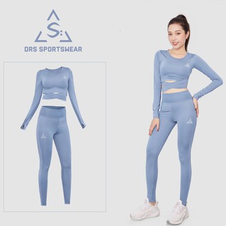 Set Bộ Áo Croptop Dây Đan Chéo Dài Tay và Quần Dài DRS Thích Hợp Cho Mùa Thu Tập Gym Yoga Running (DRNCB05)