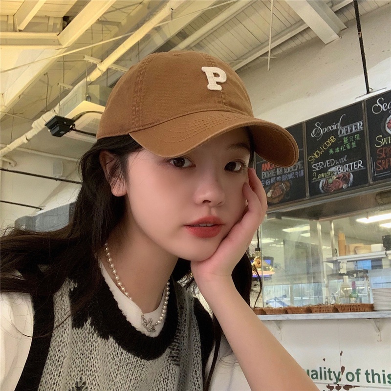 Nón lưỡi trai cotton mềm mại thêu chữ P phong cách Hàn Quốc trẻ trung