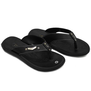 Dép nam xỏ ngón Bevis - quai da kẹp phối khóa inox chữ V tinh tế - đế đúc TPR phủ da sang trọng BE148-1 (Đen)