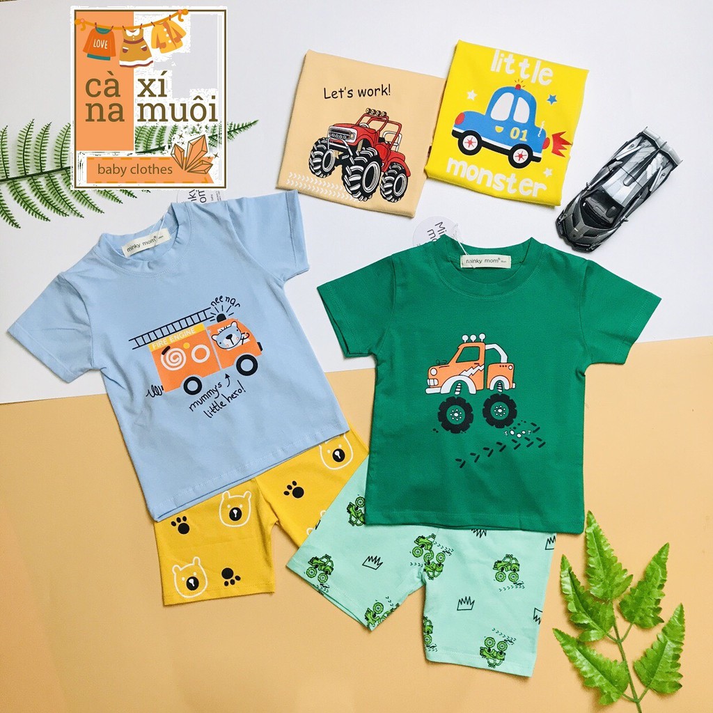 Bộ MinkyMom FREESHIP COTTON Ngắn Tay Họa Tiết Dể Thương Cho Bé