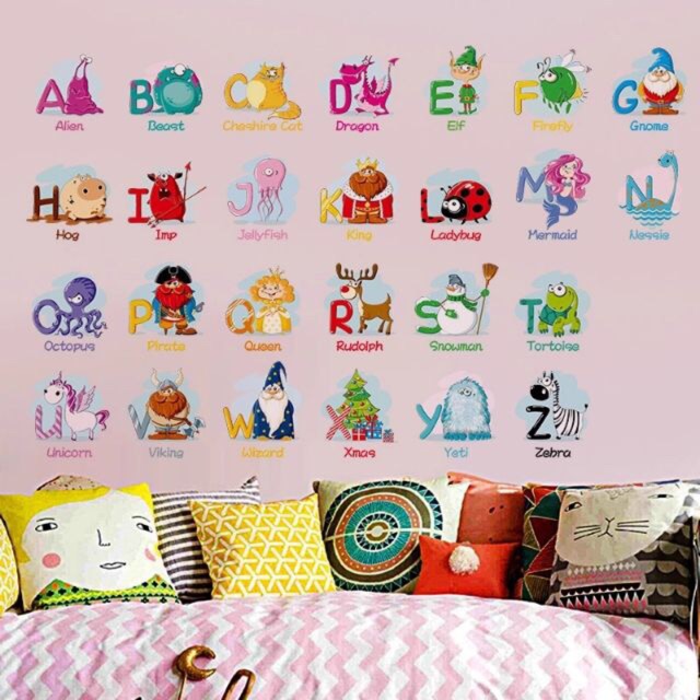 Decal dán tường bảng chữ cái tiếng anh kèm thú tiếng anh
