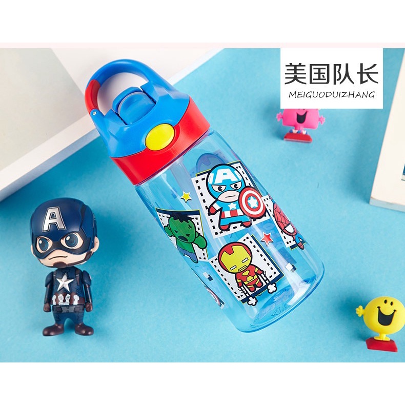 Bình nước có ống hút họa tiết nhân vật siêu anh hùng hoạt hình dễ thương cho bé