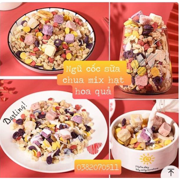 [Mua 3 tặng bát thìa-loại ngon] Ngũ Cốc Sữa Chua Mix Rau Củ Quả, Mix Hạt Giảm Cân Ăn Kiêng Gói 400g