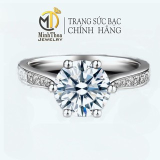 Nhẫn bạc đá tròn, nhẫn nữ  đá 6 chấu sáng đẹp, trang sức bạc cao cấp Minh Thoa JEWELRY