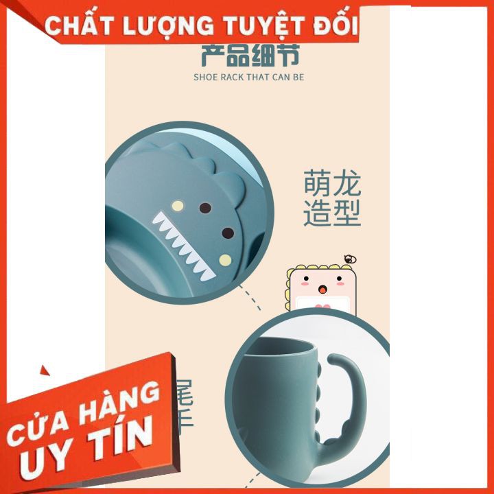 Combo Khay ăn dặm lúa mạch hình khủng long cho bé  - Chất liệu : Nhựa PP + bột ép từ cây lúa mạch. Chịu