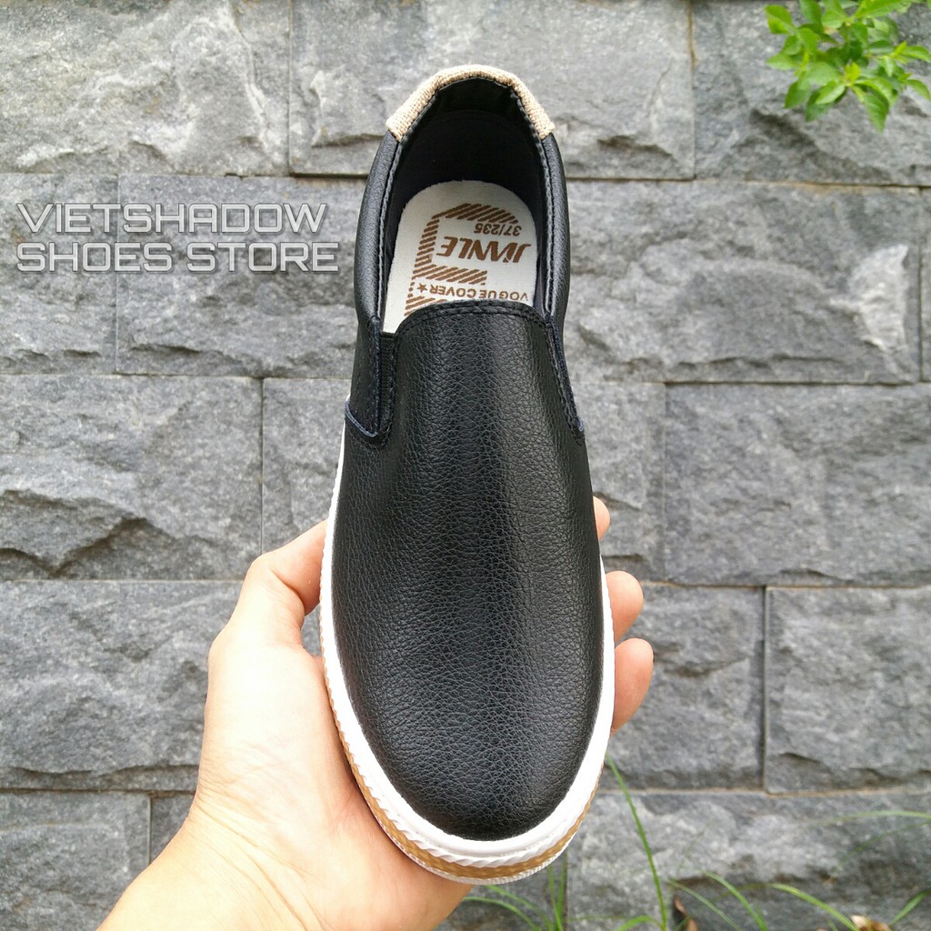 Slip on da nữ - Giày lười da nữ - Da PU màu (đen) - Mã SP: 6075 (K361)