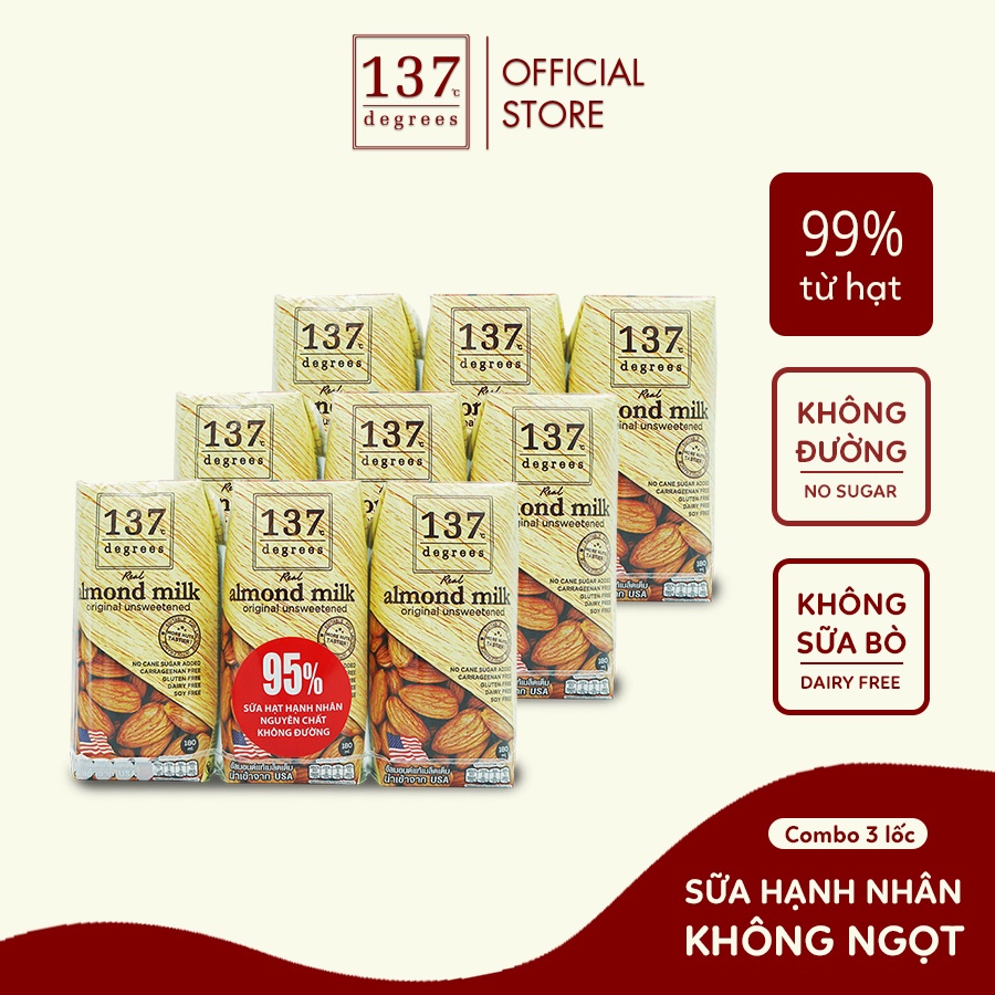 Combo 3 lốc Sữa hạt Hạnh nhân Không Đường 137 DEGREES 180ml 9 hộp