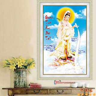 Tranh đính đá DF465 (50cm x 75cm), tranh thêu chữ thập quan thế âm bồ tát 88967 (40cm x 59cm)