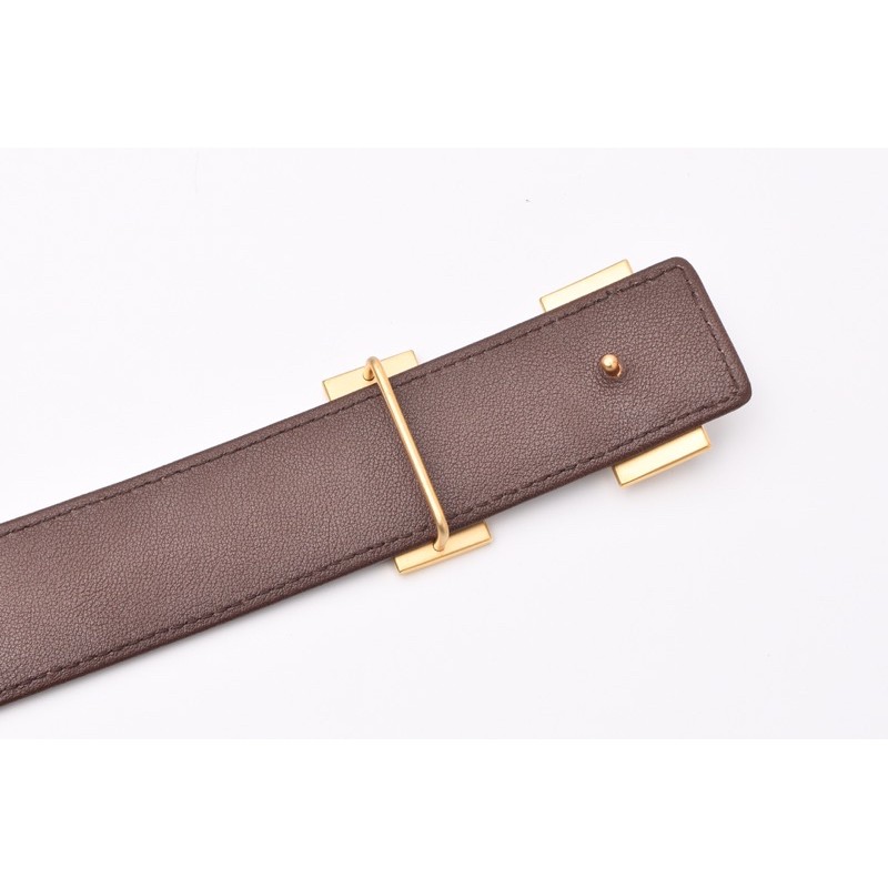 🌟Siêu chất🌟 Dây lưng da cá sấu dây bản 3.8 cm | vân da bụng Cá Sấu màu nâu mặt khoá chữ H, khoá bấm màu vàng