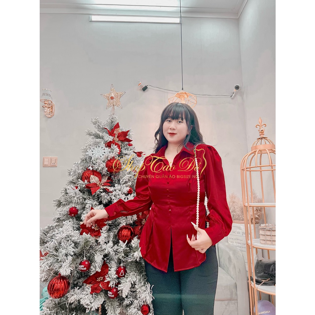(TÁO ĐỎ BIGSIZE 55-90KG) Siêu phẩm áo sơ mi lụa khuy bọc xẻ tà cột nơ lưng tay dài A28 ( ảnh thật shop chụp 100%)