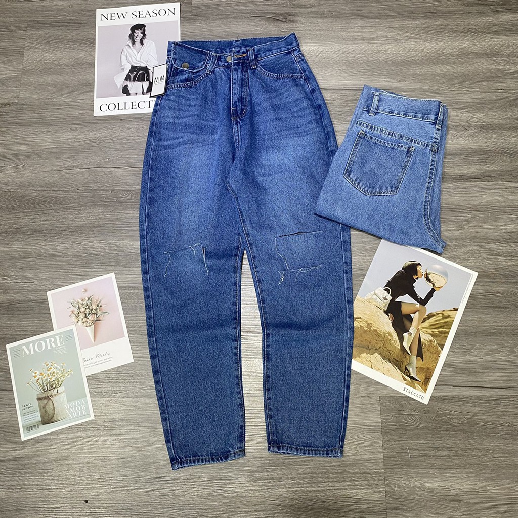 [𝐅𝐑𝐄𝐄 𝐒𝐇𝐈𝐏]Quần jean baggy nữ kẻ rách lưng cao MunMunStore chất mềm mại quần bò chất mềm mại phông cách ulzzang8739