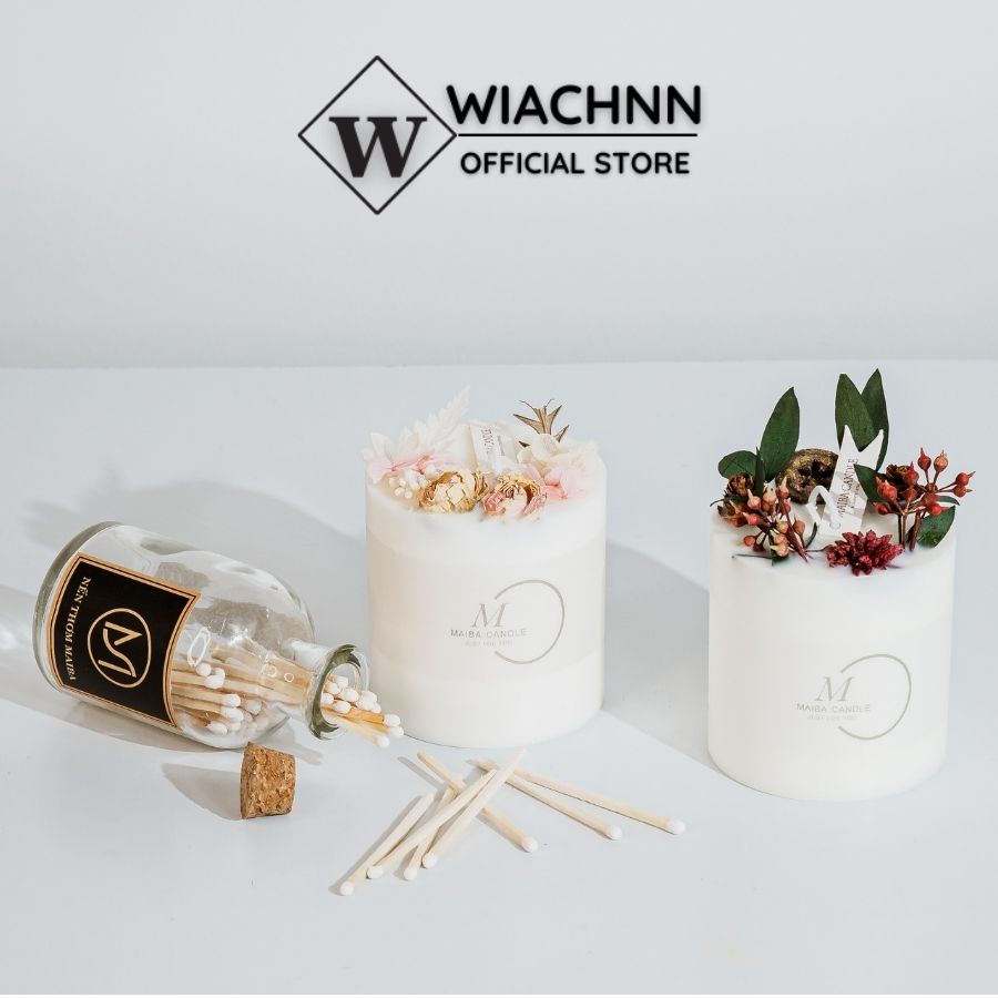Nến Thơm Hoa Khô Bốn Mùa WIACHNN Handmade Sáp Đậu Nành Hương Tự Nhiên Khử Mùi Decor