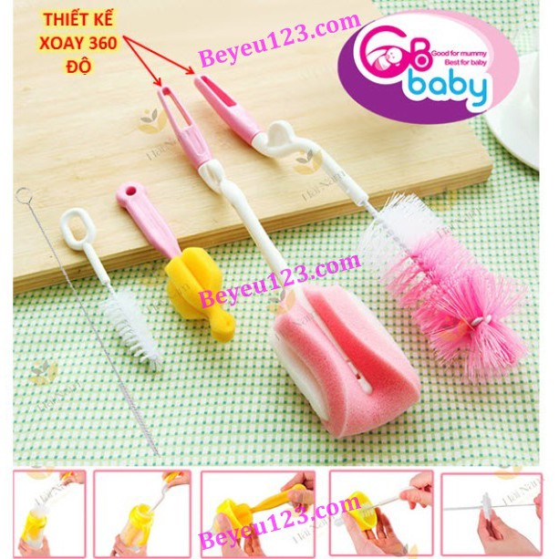 Set cọ 5 chi tiết vệ sinh bình sữa và núm ti GB Baby (Công nghệ Korea)