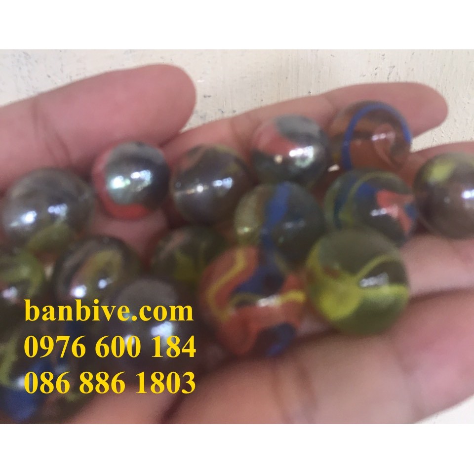 Bi ve - bộ viên bi thủy tinh vân trong vân ngoài trộn nhiều màu 16mm bộ 10 viên