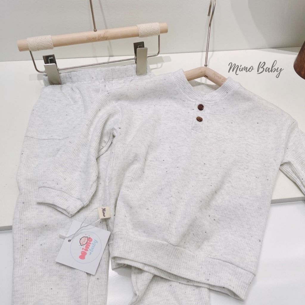 Bộ quần áo dài tay cổ trụ chất liệu cotton tổ ong mùa thu đông cho bé QA48 Mimo Baby