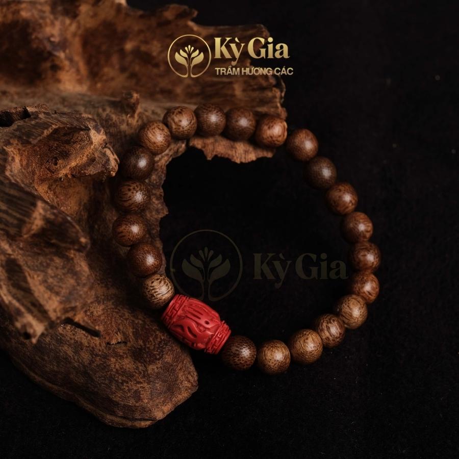 Vòng Tay Trầm Hương Kỳ Gia Phối Lu Thống Chu Sa Cao Cấp 8 li-21 hạt