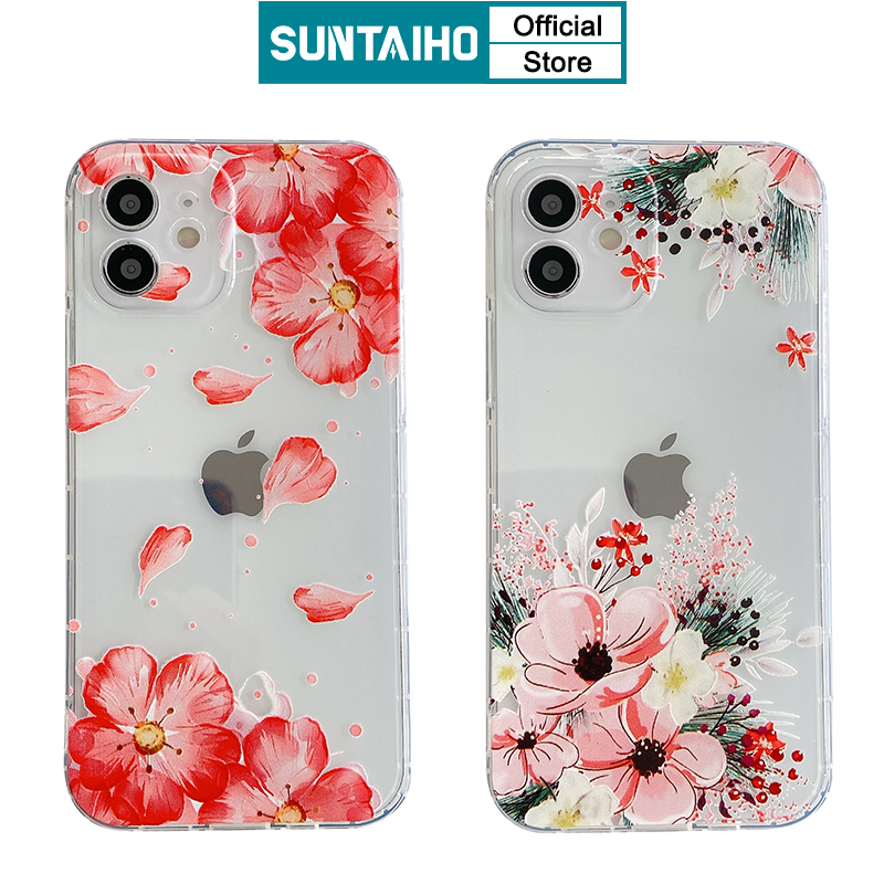 Ốp Điện Thoại Suntaiho TPU Mềm In Hình Hoa Màu Hồng Chống Rơi Vỡ Cho Iphone 12 11 Pro MAX Xs MAX Xr X 7 8plus