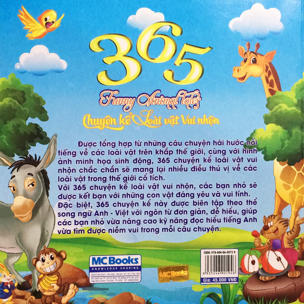 Sách - 365 Chuyện Kể Loài Vật Vui Nhộn Song Ngữ Anh Việt(3-4 tháng)
