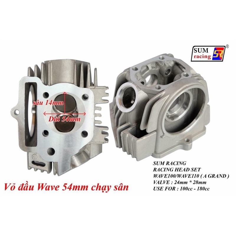 VỎ Đầu Bò + SUPPAP Sum Racing 54MM CHẢO HỘT VỊT /  56MM CHẢO TRÒN   XE  Dream, Wave, xe Trung Quốc
