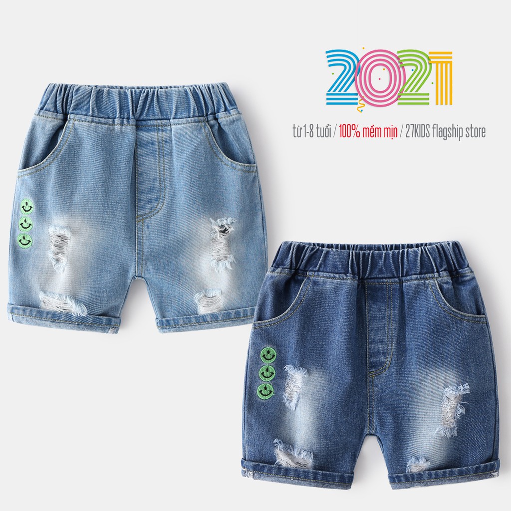 Quần Jean cho bé WELLKIDS quần short Jean họa tiết phối rách chất bò mềm hàng xuất Âu Mỹ