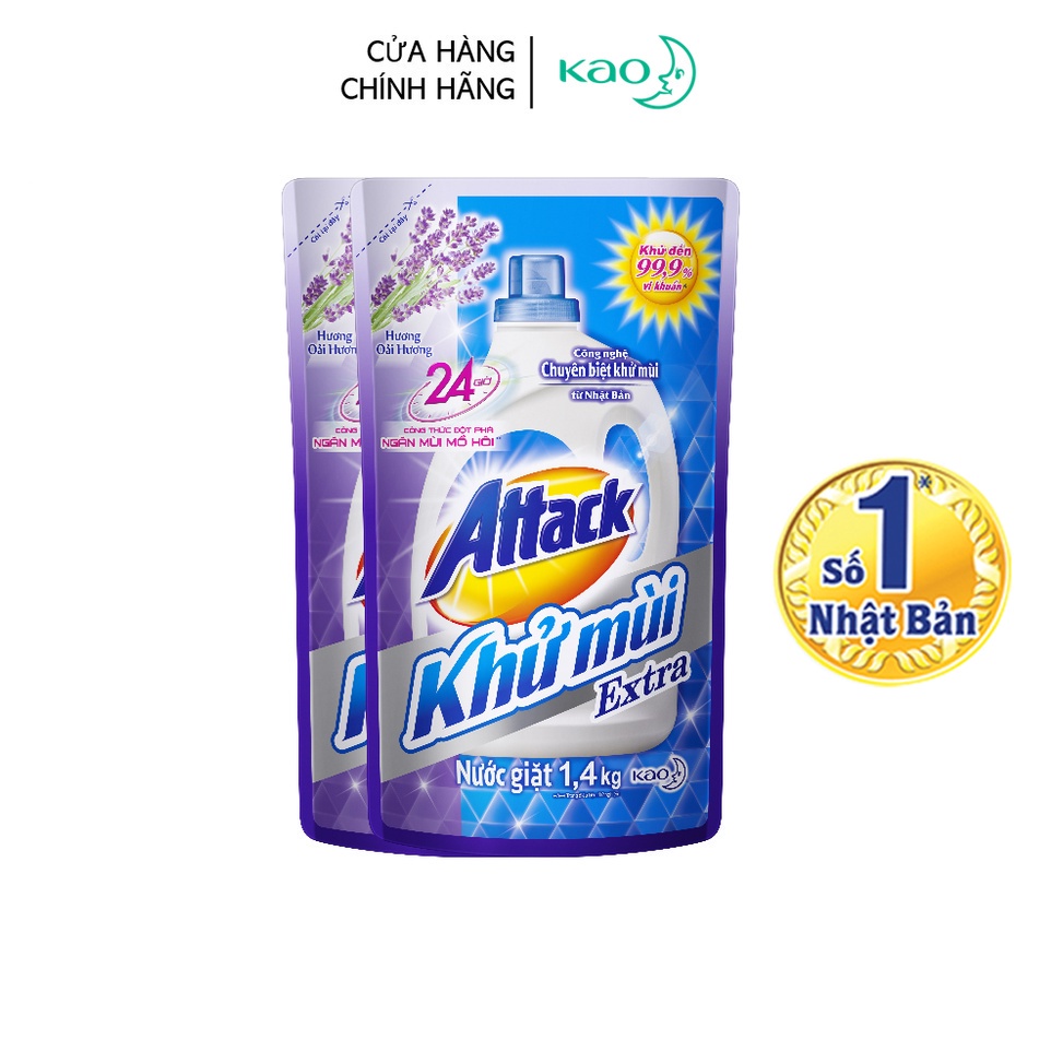 [Mã FMCGKAO52 giảm 8% đơn 250k] Combo 2 Nước giặt Attack Khử Mùi Extra Hương Oải Hương túi 1.4kg