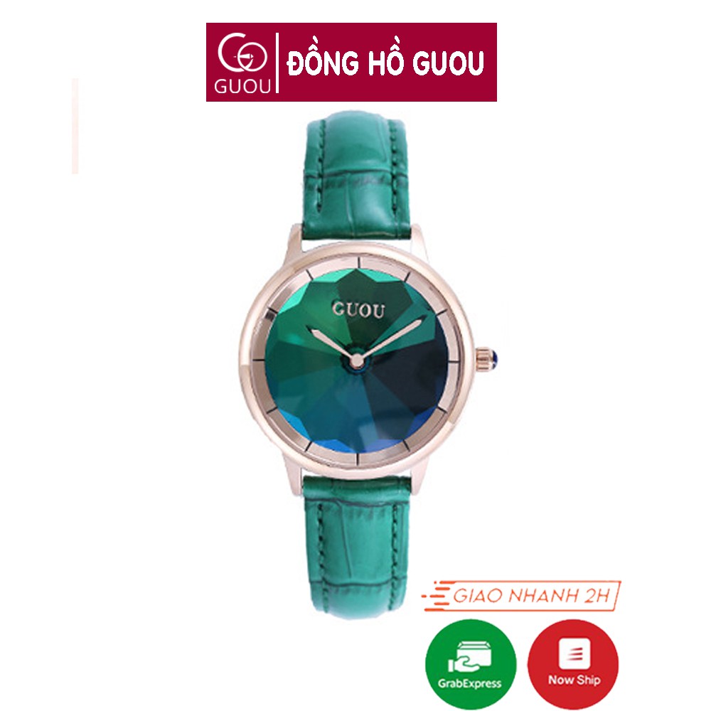 Đồng hồ nữ đeo tay dây da Guou mặt gương chính hãng chống nước tuyệt đối 6034 | BigBuy360 - bigbuy360.vn