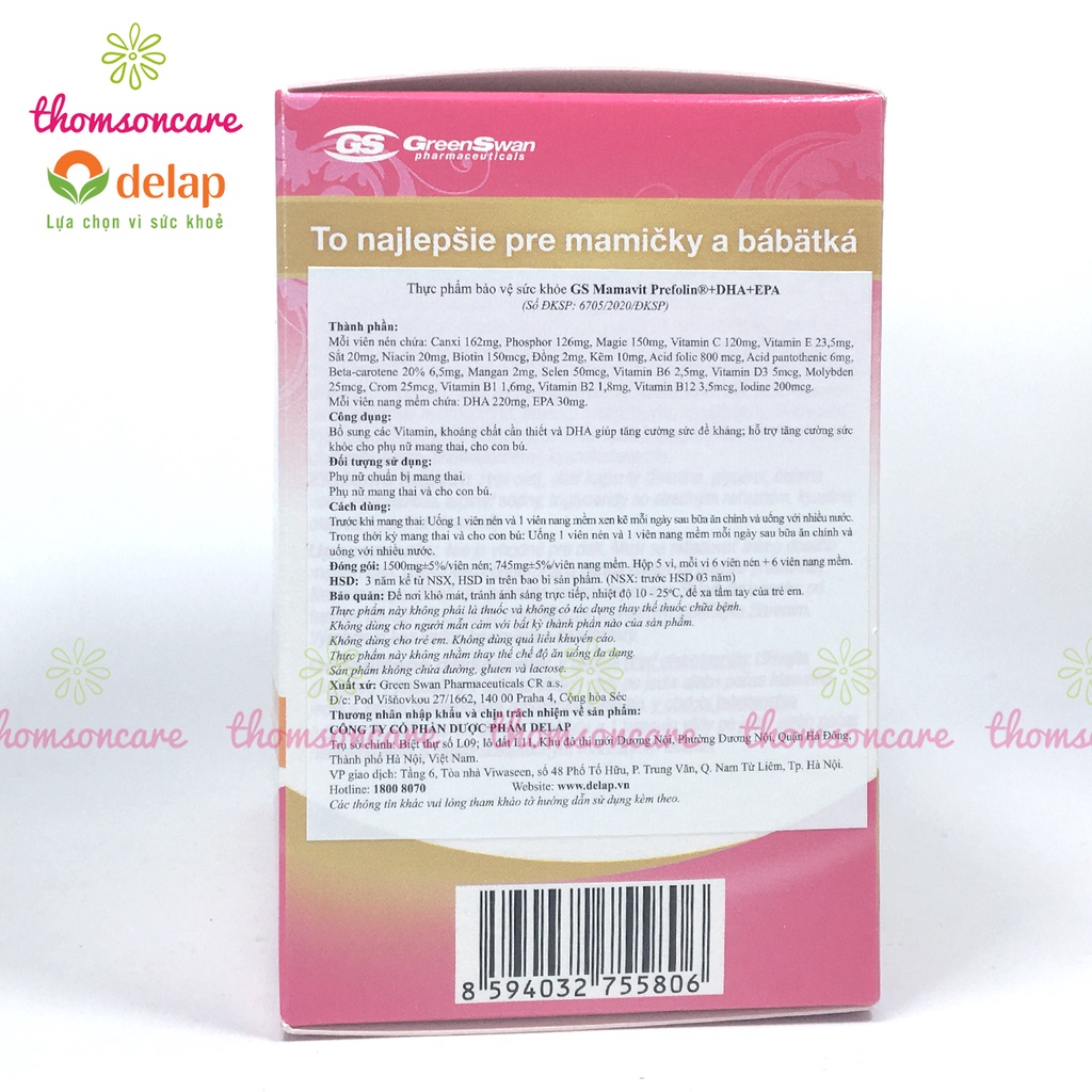 Vitamin tổng hợp cho bà bầu GS Mamavit Có DHA và EPA cho phụ nữ mang thai và cho con bú Hộp 60 viên Gsmamavit