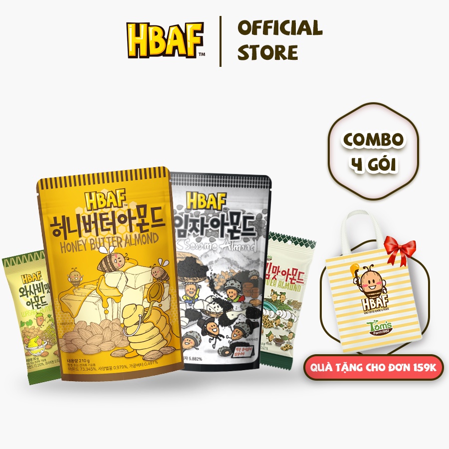 Combo Hạnh nhân tẩm vị HBAF Mix 4 Vị Hot Hàn Quốc