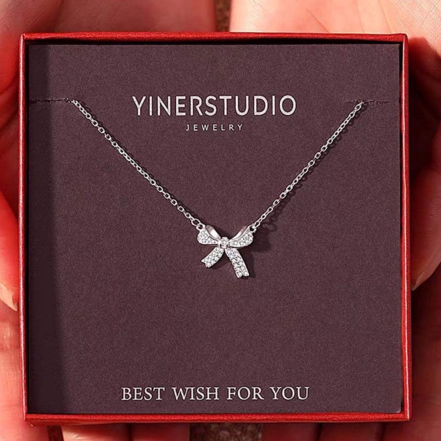 Dây chuyền bạc Dây mặt Nơ nhỏ nạm đá xinh Van Jewelry V10762