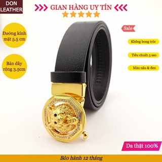 Thắt lưng nam đầu sói đính đá sang trọng chất liệu da bò thật