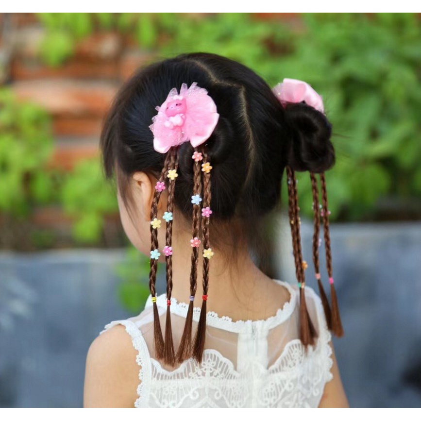 Set 2 kẹp Tóc giả đính nơ cho bé gái