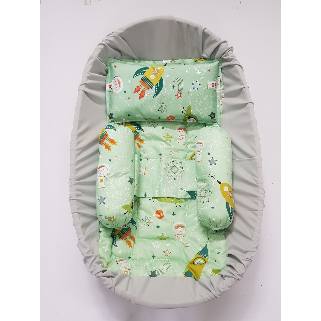 Bộ nôi tre đặt võng đầy đủ gồm Nôi tre,nệm lót nôi, Gối và bộ chặn Viet Kids vải cotton Hàn Quốc cao cấp