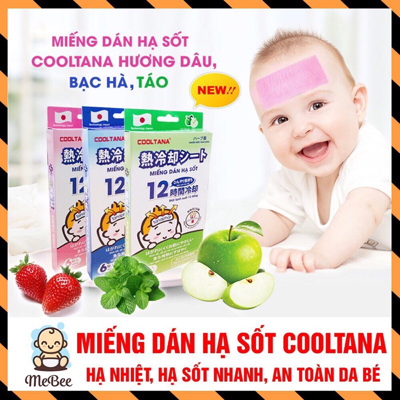 Hộp 6 Miếng Dán Gel Hạ Sốt, Làm Mát Cooltana dịu ngay cơn sốt của bé (Hương Dâu, Bạc Hà, Táo)