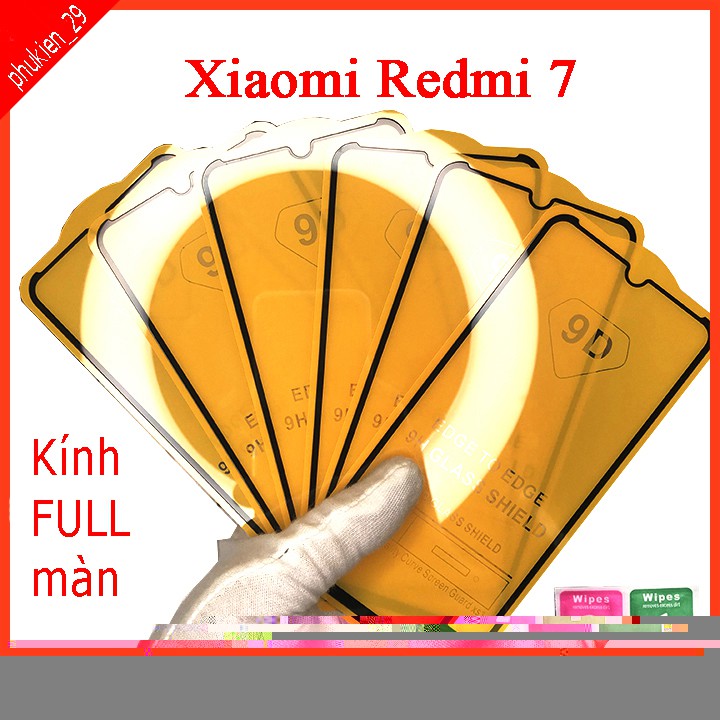 Kính cường lực Xiaomi Redmi 7   full màn hình, Ảnh thực shop tự chụp, tặng kèm bộ giấy lau kính taiyoshop2