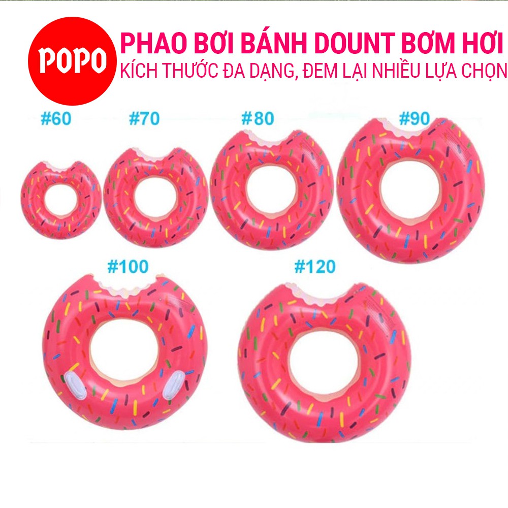 Phao bơi  bơm hơi bánh donut chất liệu dầy dặn, hoa văn đẹp mắt, kích cỡ đa dạng phù hợp mọi lứa tuổi POPO