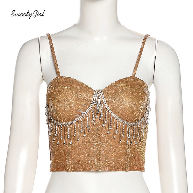 Áo Hai Dây Ôm Dáng Hở Lưng Phối Tua Rua Màu Trơn Lấp Lánh Thời Trang Cho Nữ