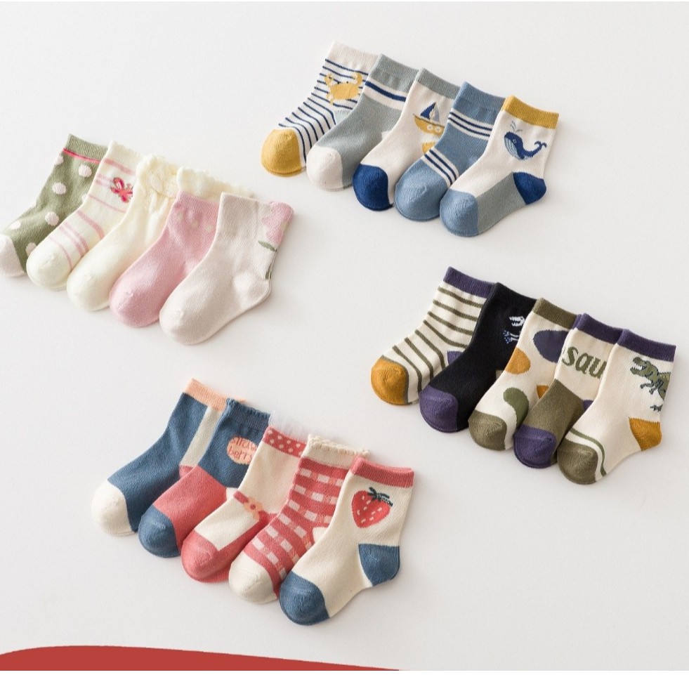 [ Cao cấp] Set 5 đôi tất, vớ trẻ em cao cổ Kids Sock cao cấp mix màu xinh xắn size 0 - 8 tuổi