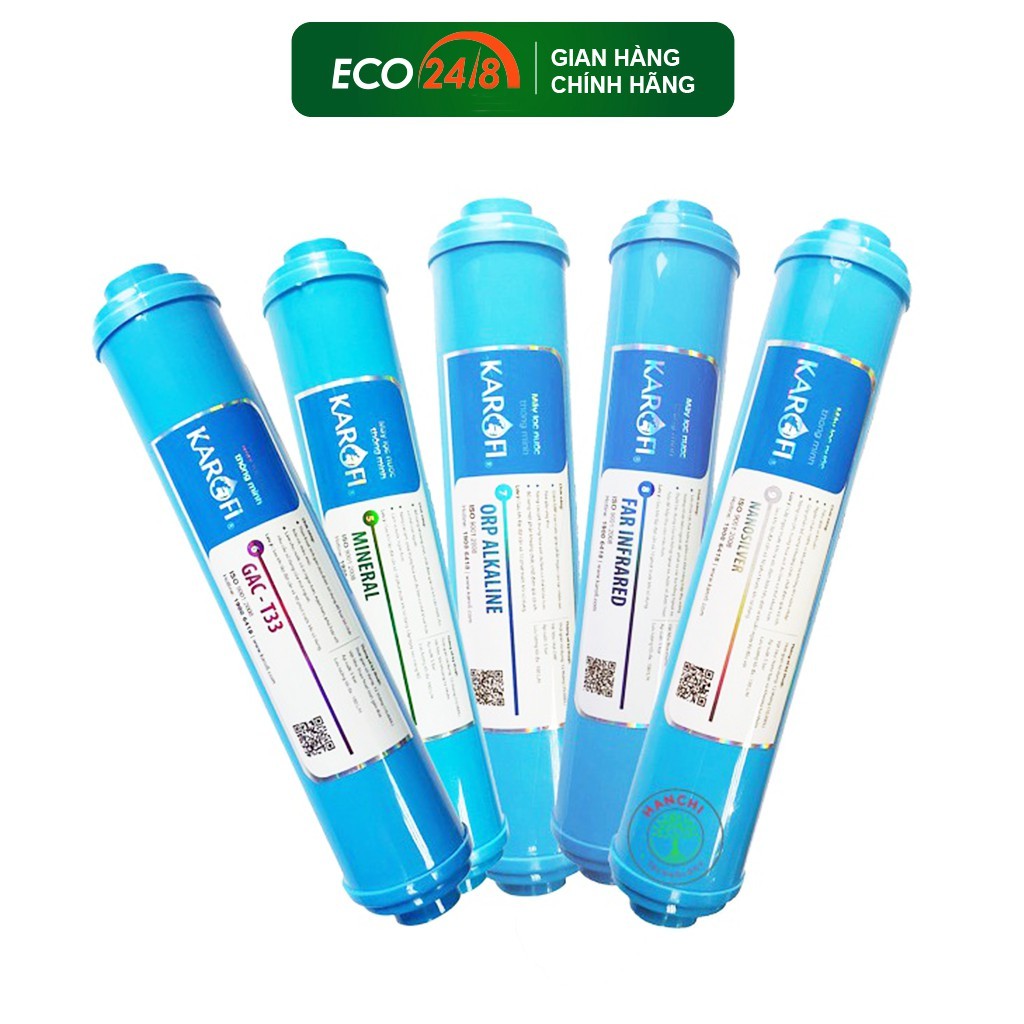 Bộ Lõi Lọc Chức Năng KAROFI Số 5,6,7,8,9 (GAC-T33, Khoáng Đá, Hồng Ngoại Xa, Nano Bạc, Alkaline)