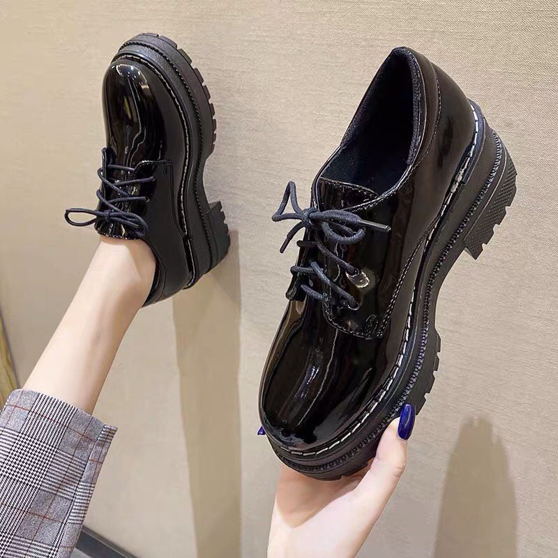 Giày Oxford da bóng độn đế chỉ trắng