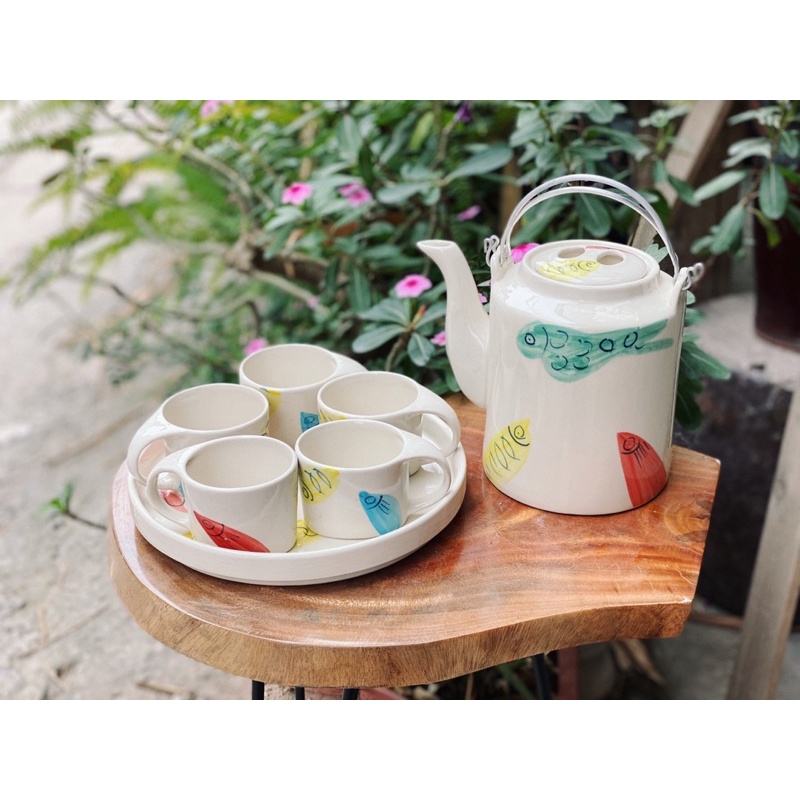 Ấm Chén Sứ Uống Nước Bộ Tích 1500ml Uống Trà Hoạ Tiết Vẽ Tay Bát Tràng Nhiều Mẫu